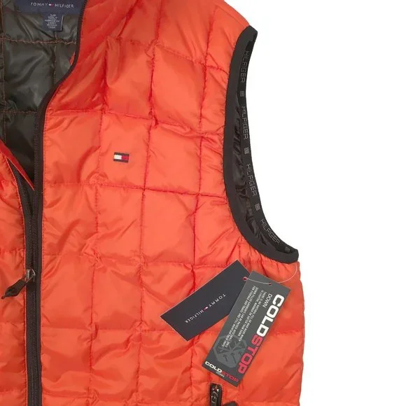 NEW $159 Tommy Hilfiger Puffer Vest! Orange With Tommy Flag Quilted Lightweight